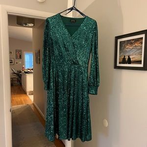 Peacock green sequined Tahari cocktail dress